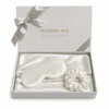 Ivory eye mask and pillow case and hair ties with box