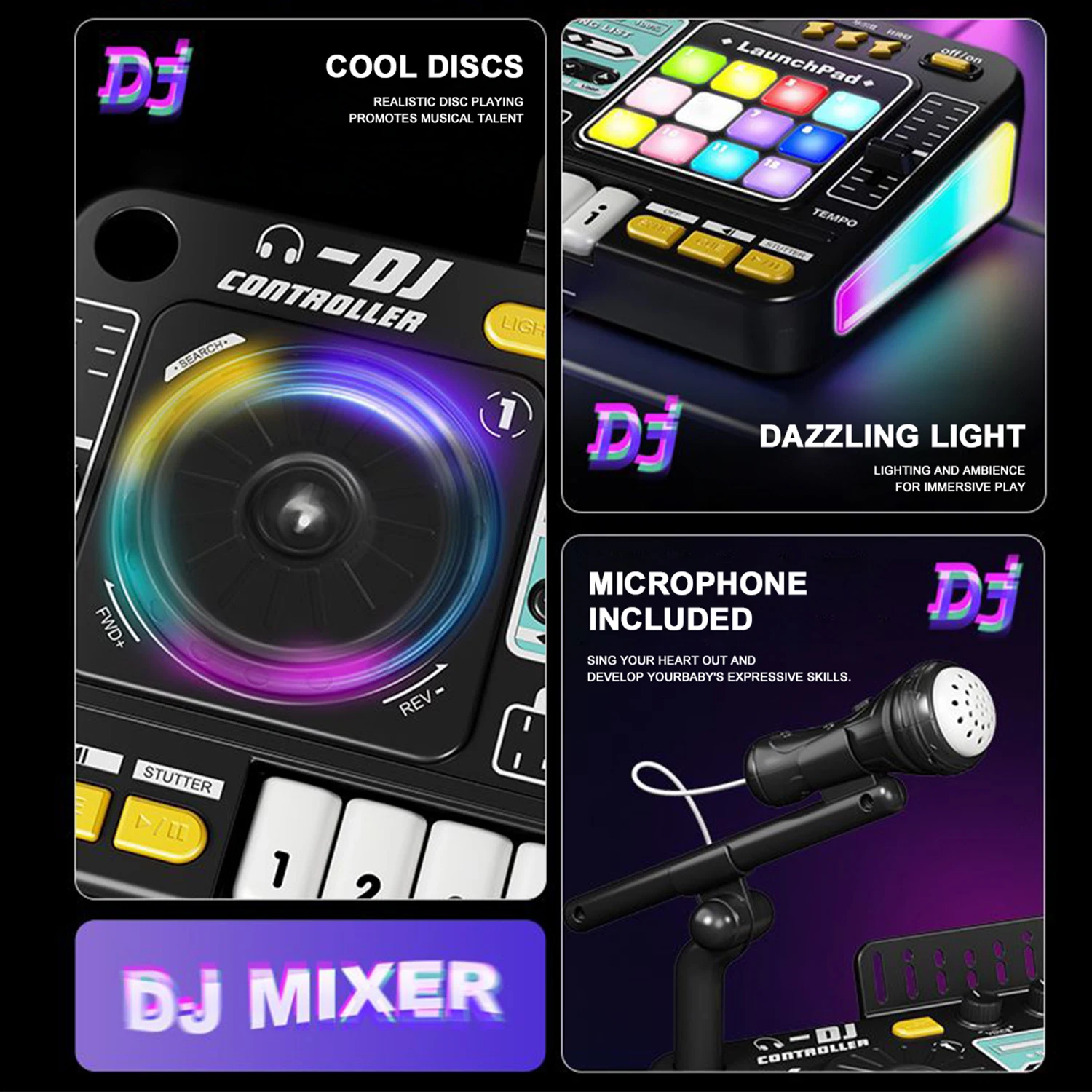 New DJ Mixer Toy Musical Instruments Toys DJ Toys Set for Kids with 12 Tracks and 3 Music Styles