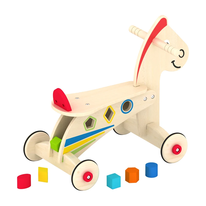 Manufacturer Directly Provides Wooden Toys for Trojan Horse Children's Baby Wooden Rocking Cart in One Rich Toys Rocking Horse