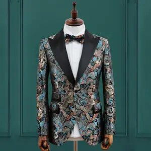 Men's Single-Breasted Suit in New Blue TR Jacquard Fabric Fashionable Plus Size Design with One Pouch Waist Cover