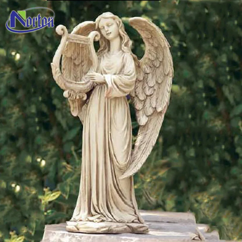 ハープ大理石の天使の庭の像を演奏する現代の屋外の庭の装飾手彫りの 
