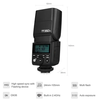 Godox TT350C TT350N TT350S TT350F TT350O TTL HSS 1/8000s Speedlight Flash with X1T Transmitter for Canon Nikon Sony Fuji Olympus product image