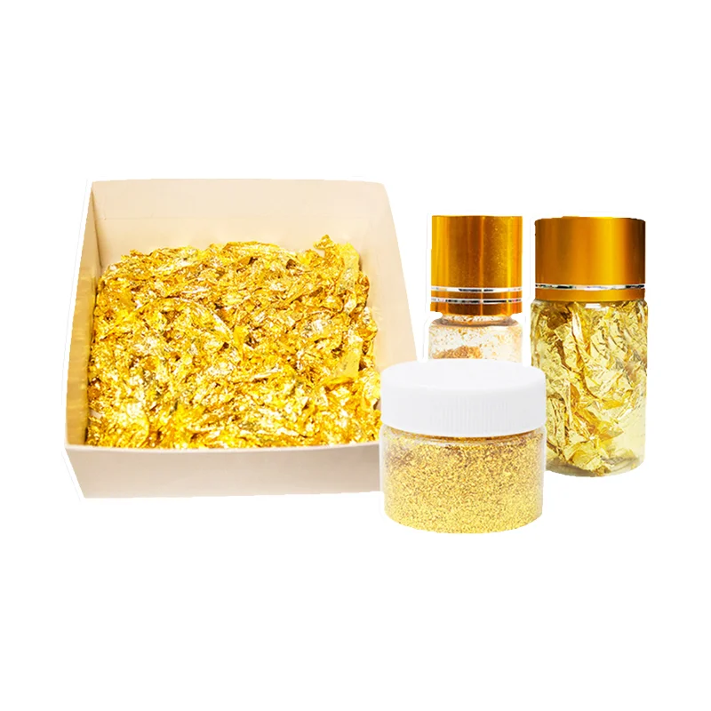 Flocons de feuilles d'or comestibles à 99,99 % de pureté Flacon de