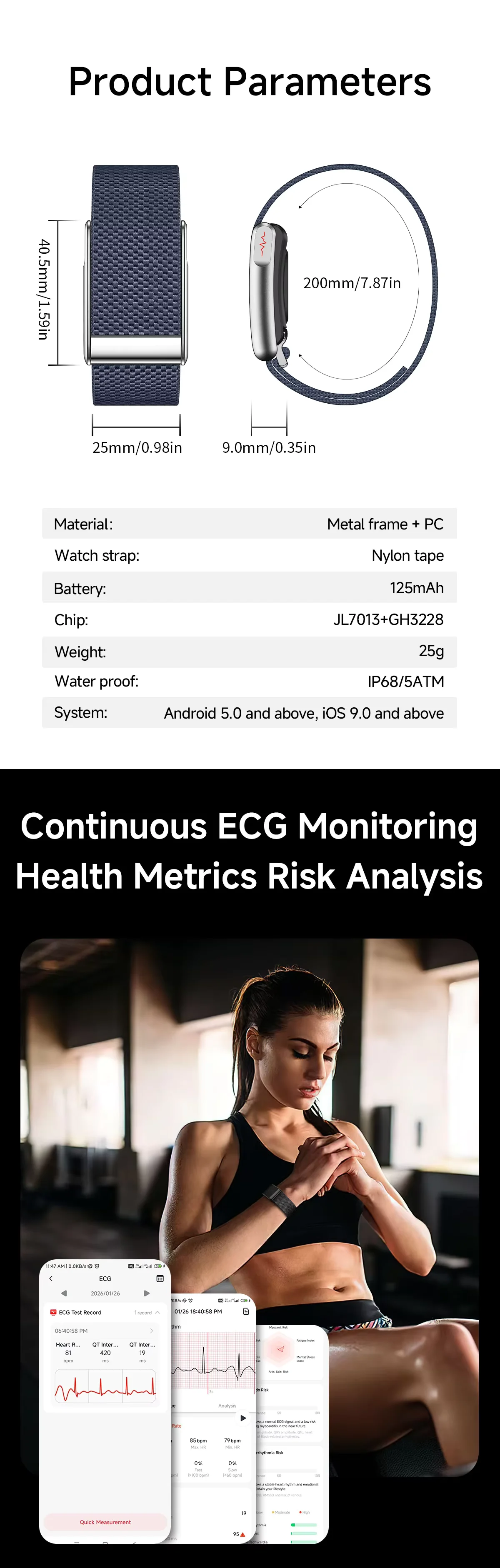 Screen Less Watch E500 Screenless Waterproof Smart Bracelet Heart Rate Blood Pressure ...
