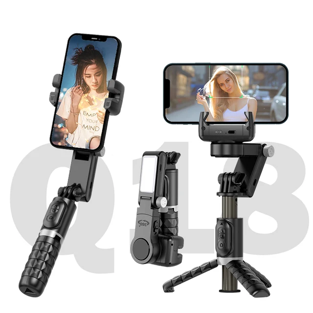 Gimbal Wireless Foldable Vlogging Stabilizer Auto Face Tracking With App Selfie Stick Tripod With Led Fill Light Beauty Lamp Q18