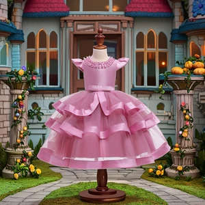 Children Clothing Wedding Dress Kids Princess Lovely Party Tutu Girls Short Sleeve Baby Birthday Dress Clothes for Kids