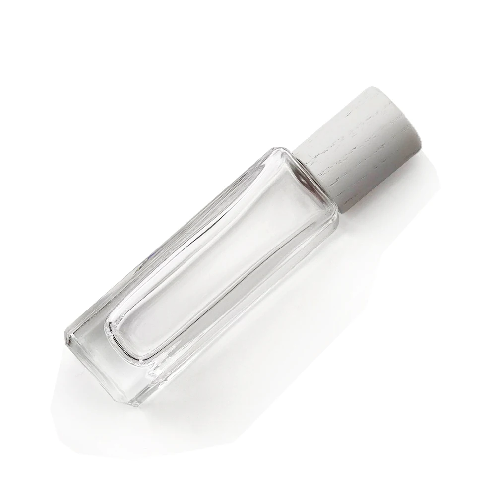 30 ml square High Slim Bottles Perfume Glass Spray Perfume Bottle with Aluminium Wooden Zamak PMMA Plastic Top