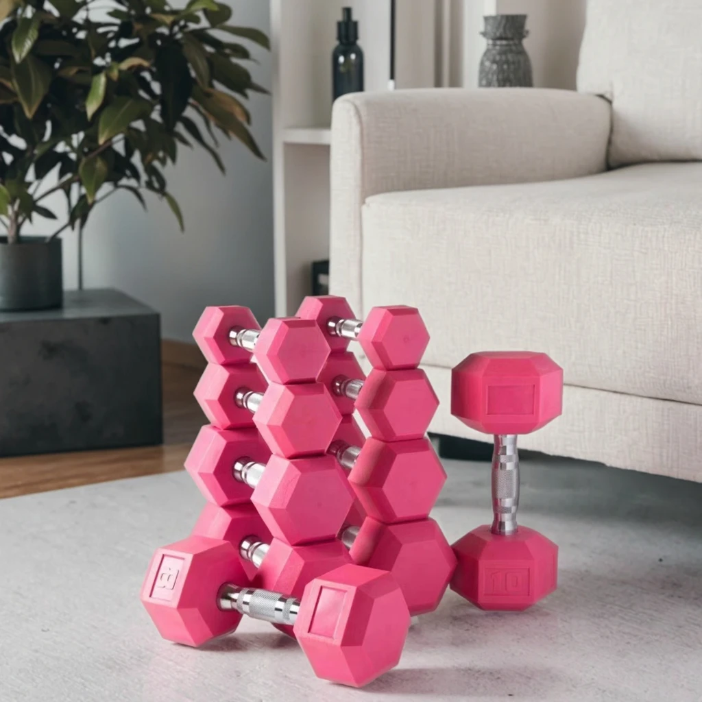 Custom Logo Home Gym Dumbbells Set Cast Iron Free Weights for Weight Lifting Rubber Hex Dumbbells for Gym Fitness Exercise