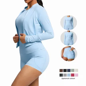 High Quality Three Piece Sport Set Long Sleeve Yoga Leggings Pockets Breathable Lightweight Sport Cardigan for Outdoor Running