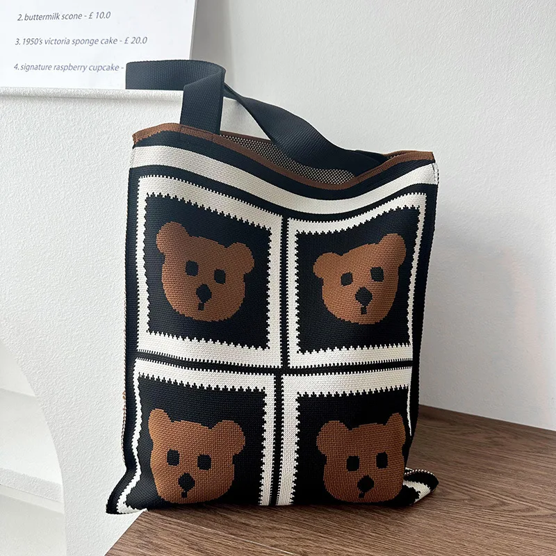 Wholesale Customized Capacity Knitted Tote Bag for Women Vintage Knitted Shoulder Bag Knitting Crochet Bag