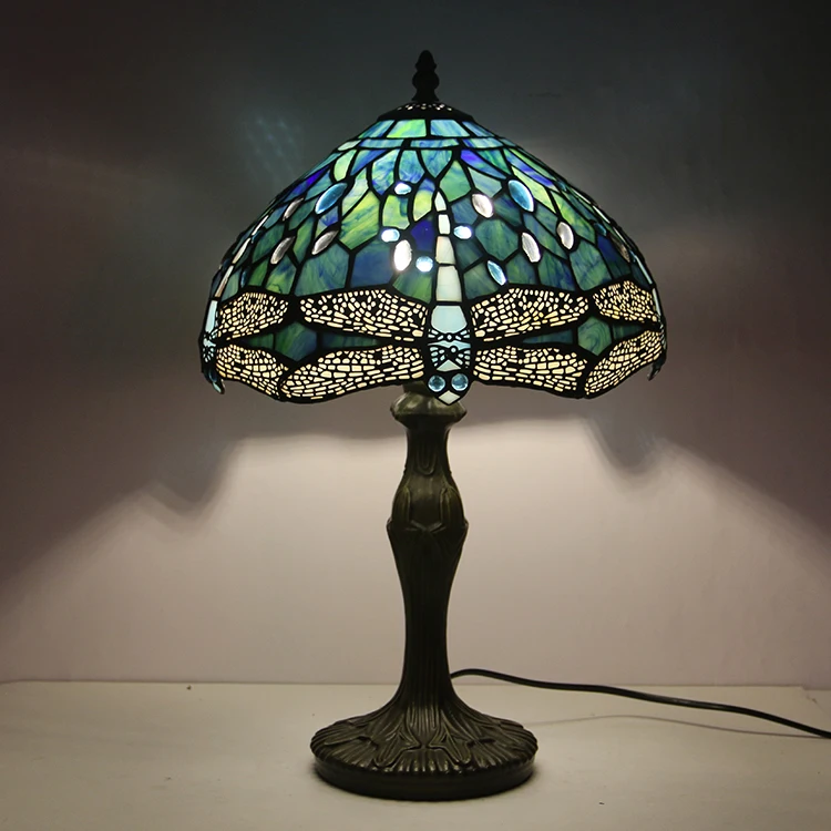 LongHuiJing Yellow Luxury Tiffany Style desk Lamp Handcrafted table Lamps Stained Glass lampshade light custom made