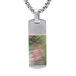 Tizti Men's Fashion Jewelry Square Natural Abalone Shell Stainless Steel Dogtag Pendant Necklace for Man