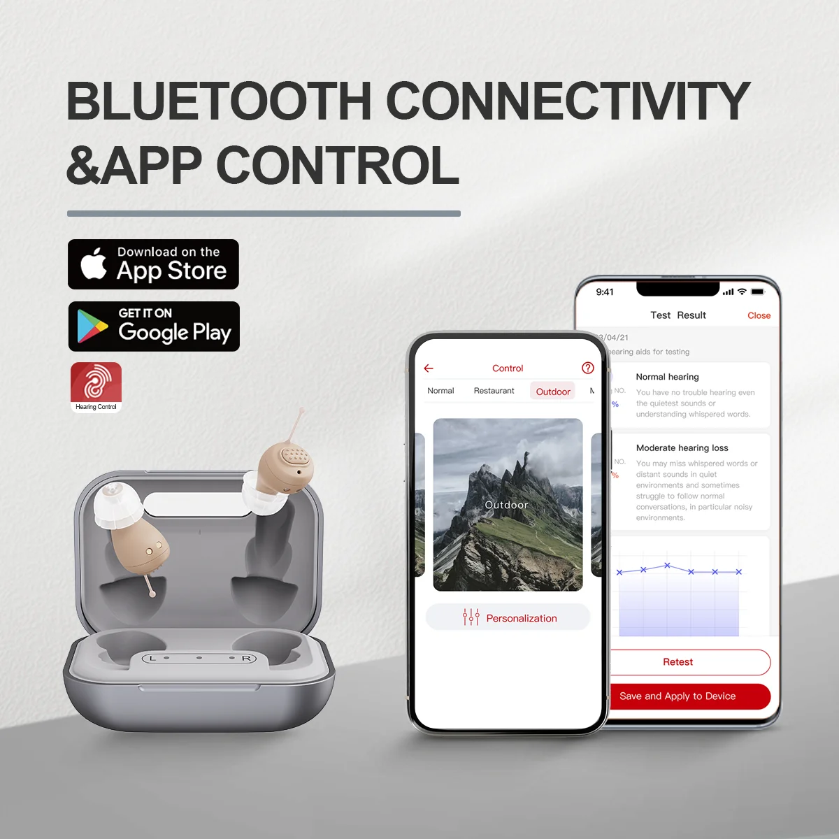 JINGHAO NEW Product Waterproof Invisible Digital Mini Cic Hearing Aid Machine Programmer in Ear with bluetooth