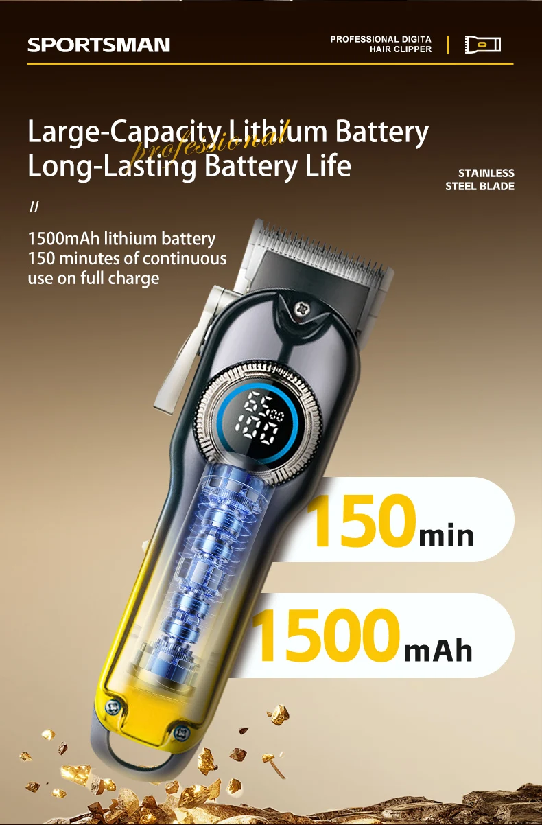 SPORTSMAN Professional Salon Electric Hair for Stainless Steel Blades LCD Display Long Runtime Heat-Resistant Blades-DIY