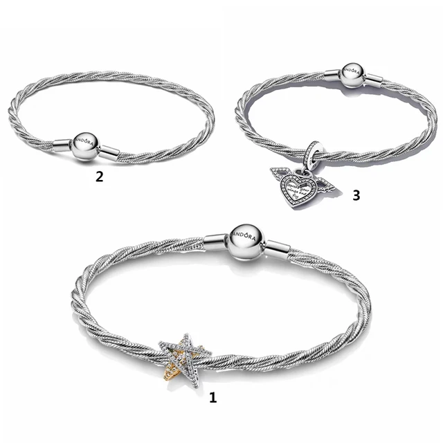PangadoraBBF Classic Square Oral Snake Bone Chain 925 Silver Yellow Gold Love Button Head Bracelet Fine Chain Link Bracelets