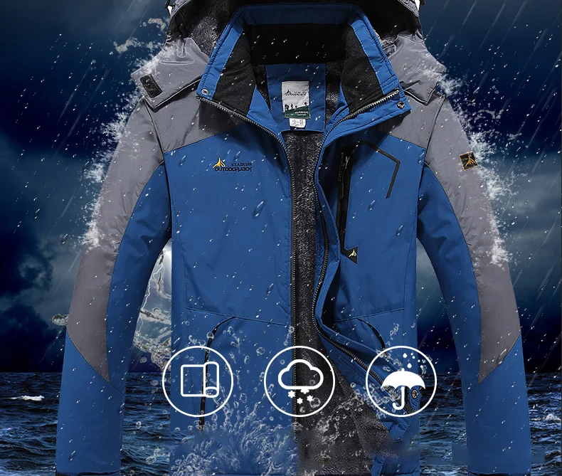 Men Waterproof Fleece Snow Thermal Coat Men's Winter Warm Multipockets Hood Snowboard Jackets