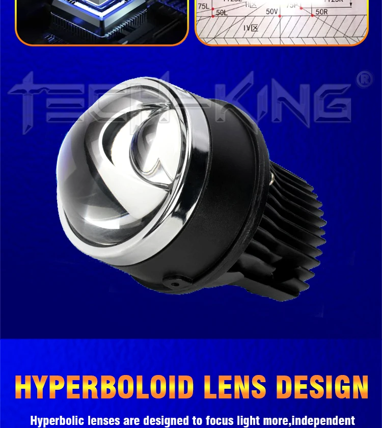 TECH KING Car lens fog light led matrix straight headlamp for car universal use fog light headlamp auto laser lens fog lamp
