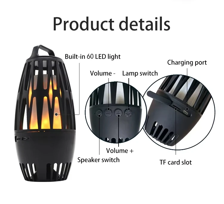 Custom ST2580 LED Flame Dancing Camping Light Outdoor Portable Handheld Music Audio Players TF Card Wireless bluetooth Speaker