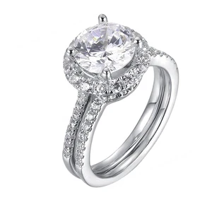 Women's 14k Gold Rhodium Plated Classic Wedding Engagement Ring with Moissanite Diamond and Prong Setting