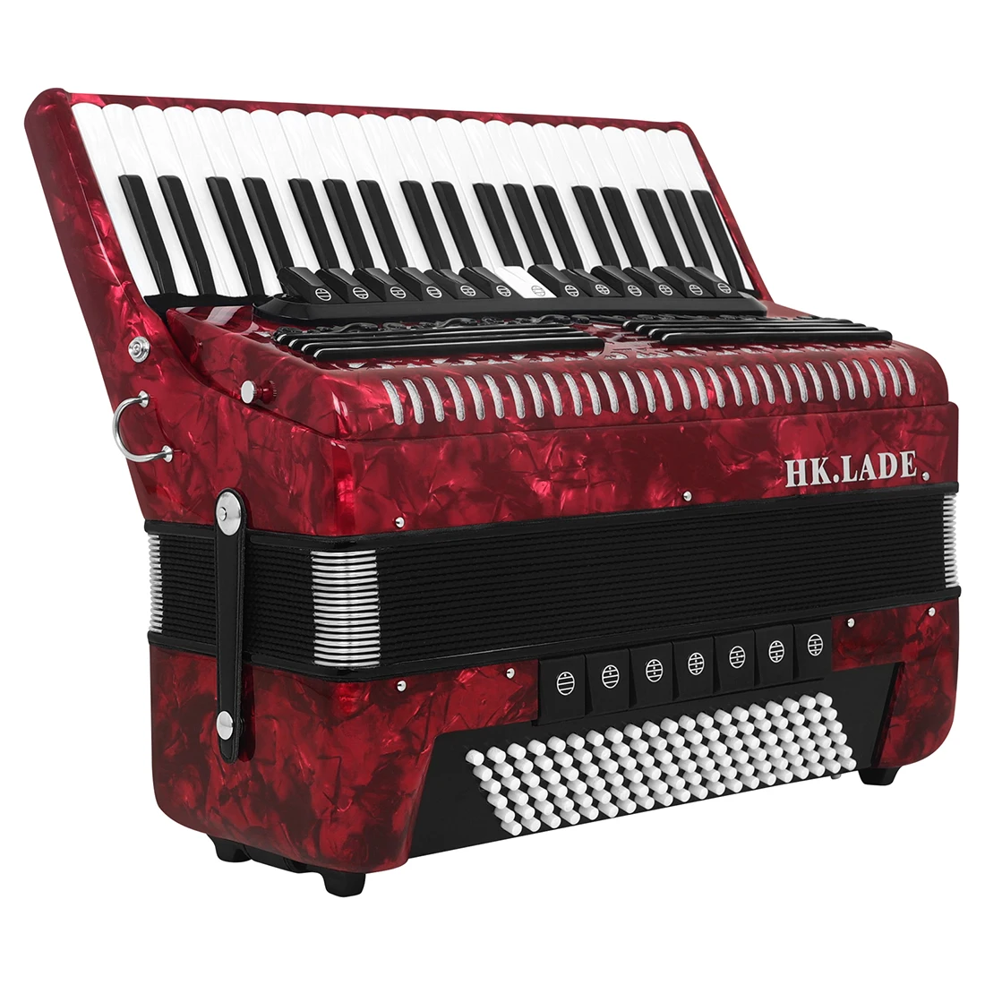 HK LADE 41鍵120バス アコーディオン 赤色 ポータブル楽器 付属品付き