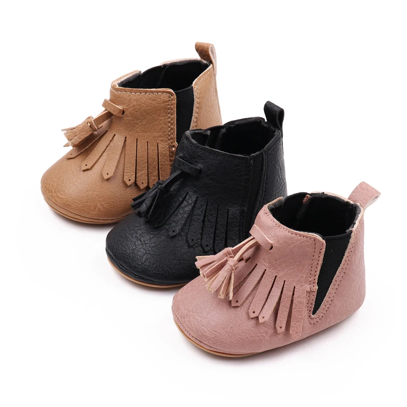 Baby Walking Shoes 0-1 Year Old Girls Soft Soles Soft PU Leather Tassel Infants Boots