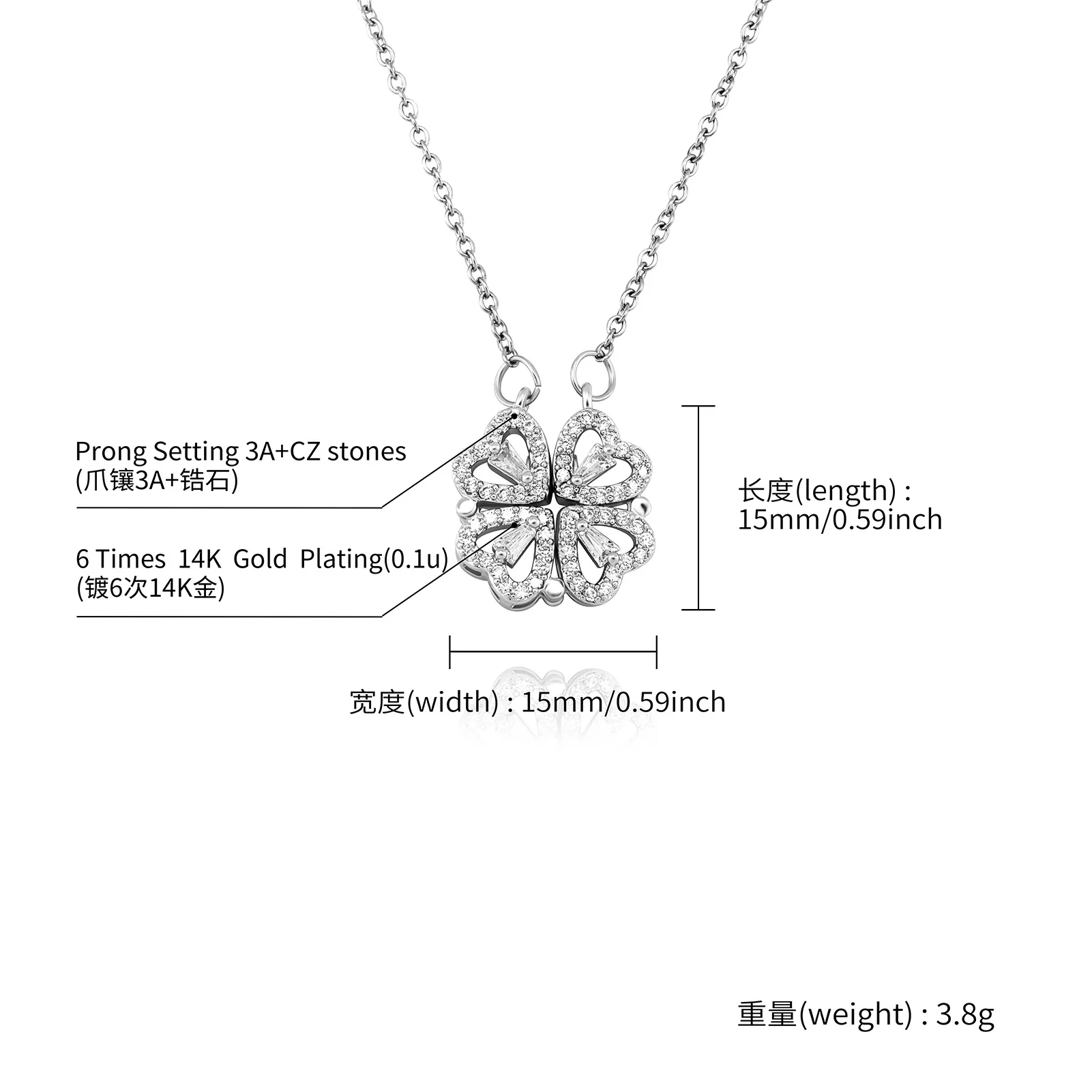 Love four Magnetic Heart Four Leaf Clover Necklace 4 in 1 Wearing 2 Sides  Diamond Love Pendant, Hearts Clover Necklace Lucky 2022 Trend