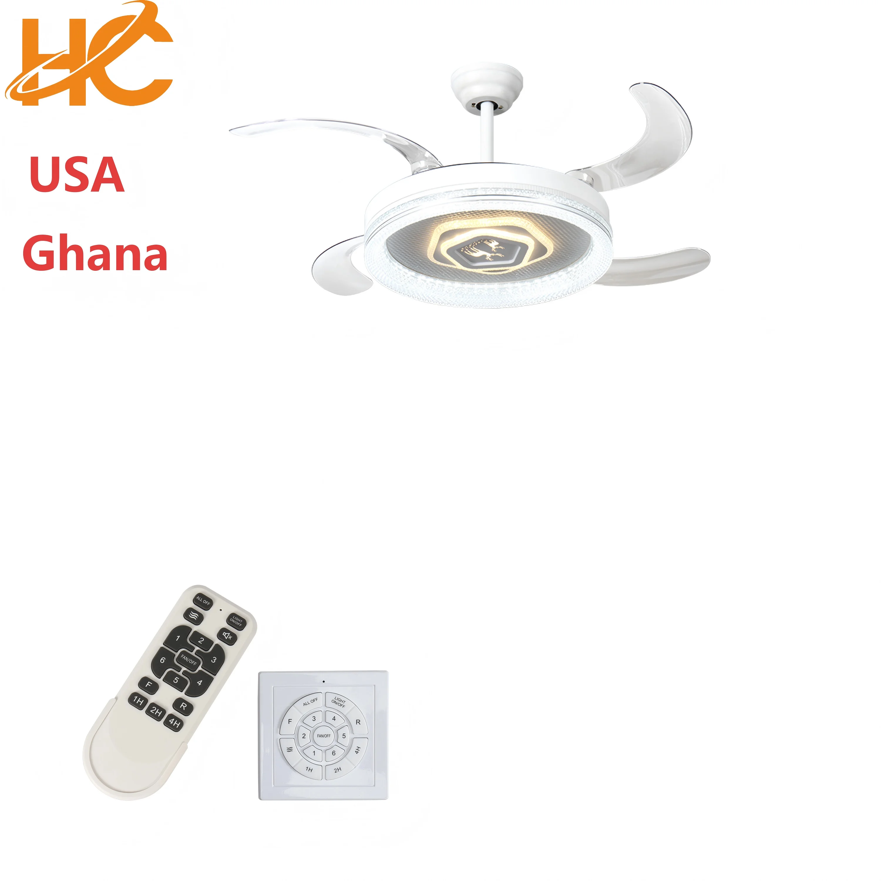 Wholesale 42-inch Stealth ABS 4-Blade LED Ceiling Fan Light for Living Rooms