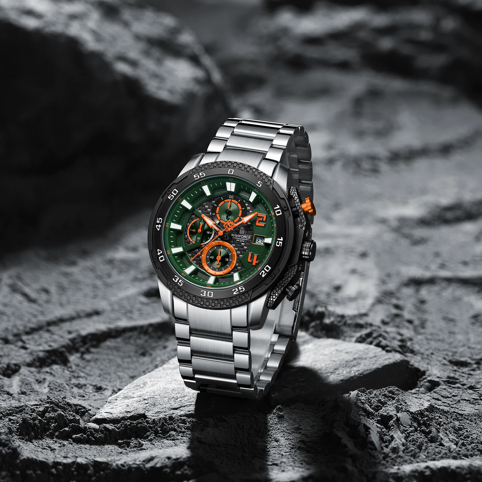 NAVIFORCE 8047 Men Watch Sport Top Brand Luxury Chronograph Date Original Wristwatch Stainless Steel Watches Quartz Male Clock