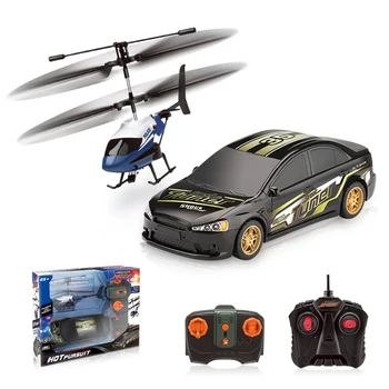Children Hot Pursuit Car Set I/R Police Helicopter and R/C Street Car Remote Control Race Car Vehicle for Kids Boys