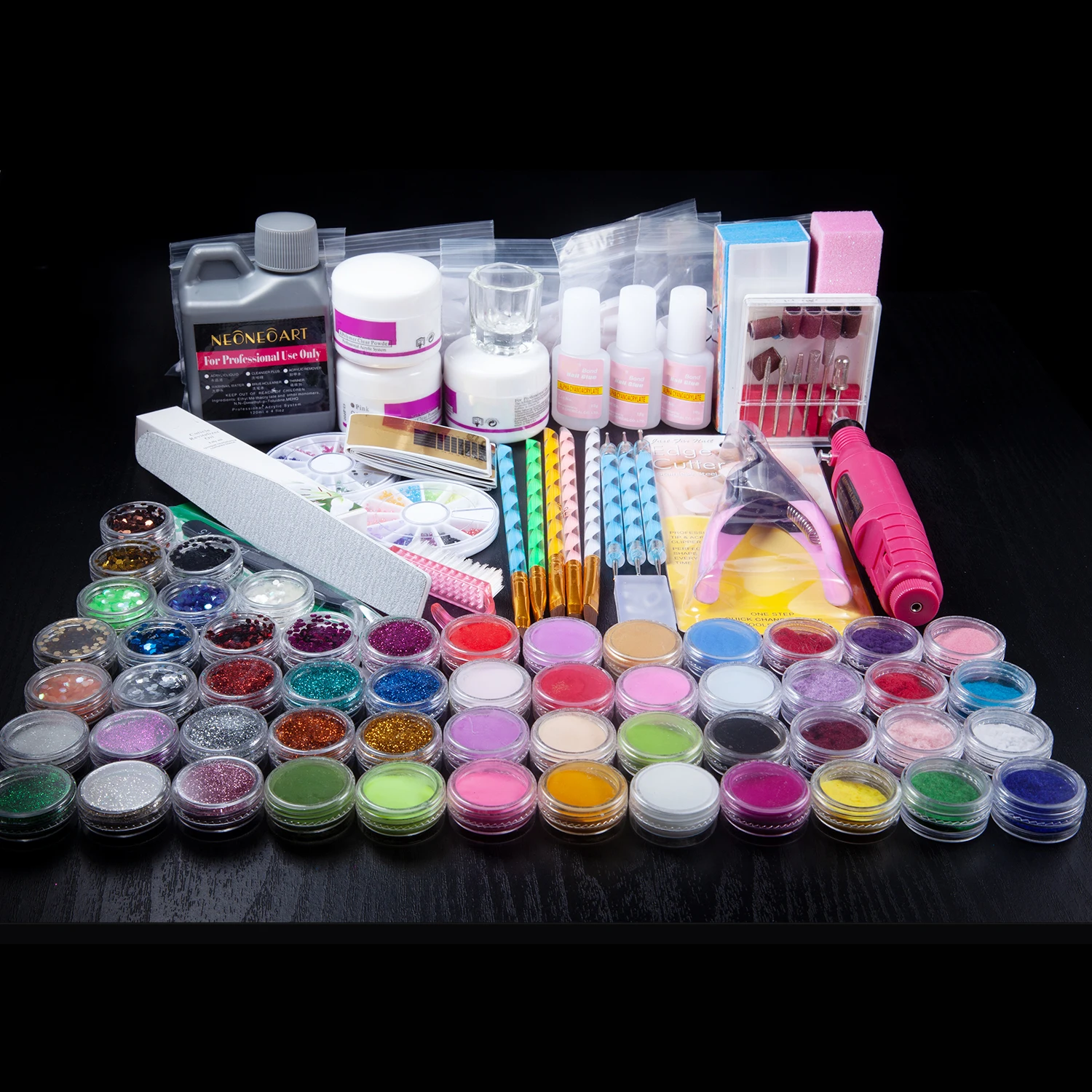 Acrylic Nail Kit with everything, Nail Art Set Acrylic Powder And Liquid Brush Glitter File French T