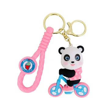 Cartoon Animal 3D Soft PVC Panda with Bicycle Keychain Creative Keys Accessories Pendant Small Gifts
