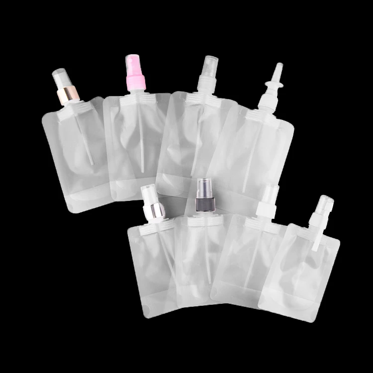 Portable Custom logo Printed 50ml 100ml 200ml Refill Body Lotion Spout Nozzle Spray Pump Pouch