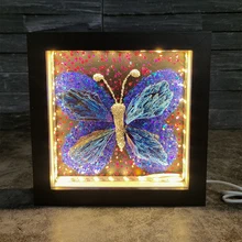 Luxury Natural Gemstone Stone Tourmaline Night Light Butterfly Shape Crystal Light Lamp with Wood Frame for Home Decor