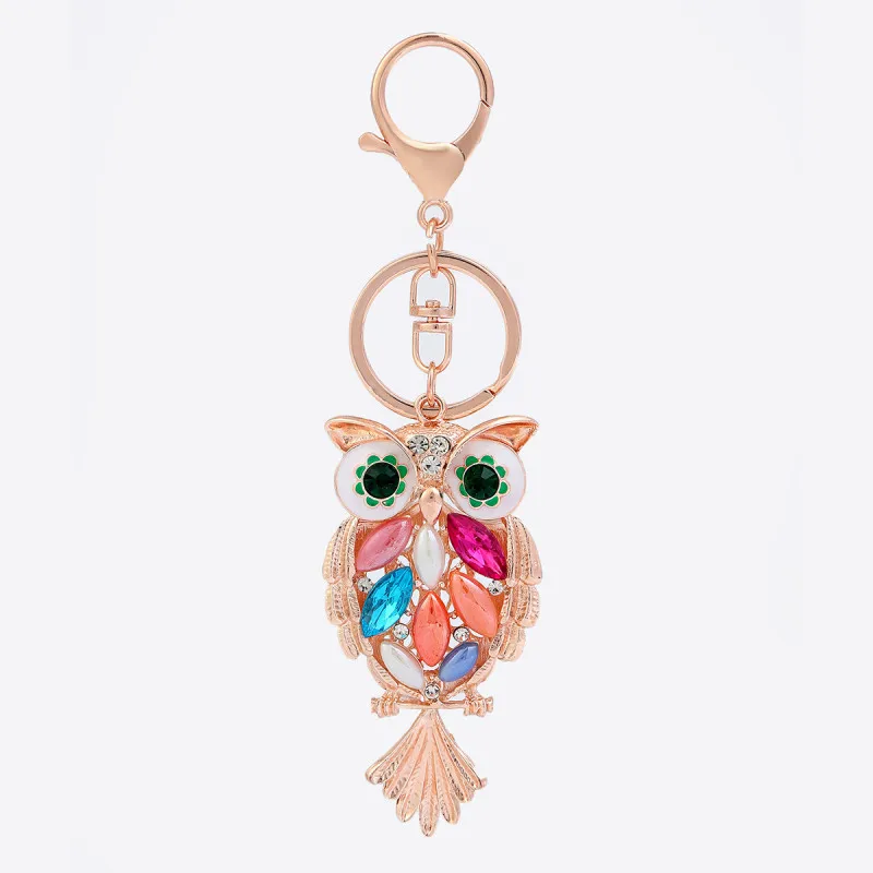 Luxury Rose Gold Metal Owl Shape Keychain Crystal Rhinestone Car Key ...