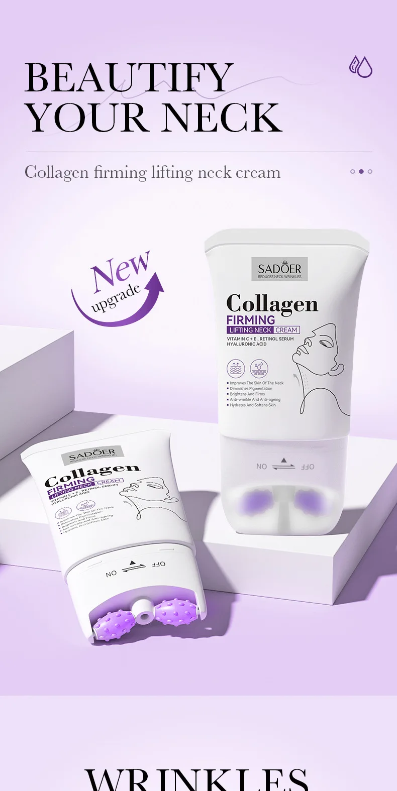 OEM Roller Neck Cream Lifting Firming Anti-aging Remove Wrinkle Moisturizing Smooth Nourishing Neck Skin Care Products