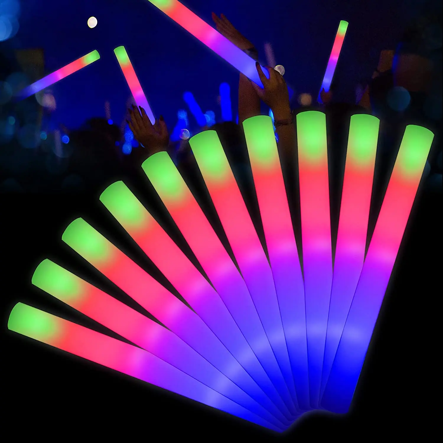 Custom Logo LED Light up Foam Glow Sticks Baton 3 Modes Colorful Flashing for New Year Back to School Christmas Parties