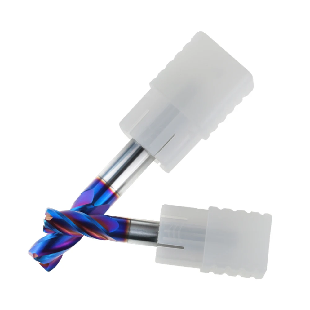 Solid Blue Carbide Endmill CNC Machine Cutter Hand Tools for Metal HRC45 55 60 70 Square Face Milling Cutter Bits End Mill