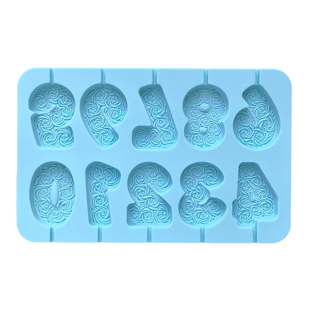 Rose Pattern 0-9 Numbers Shape Lollipop Silicone Mold Handmade 3D Chocolate Cake Jelly Candy Silicone Mold details