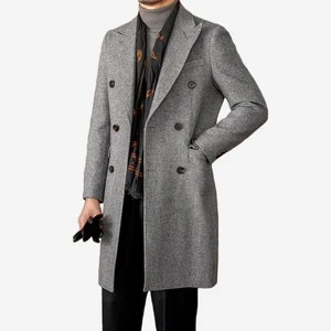 50% Wool Winter Men's Overcoat Slim Fit Warm Thick Mid-length Double-breasted Versatile Casual Coat Men