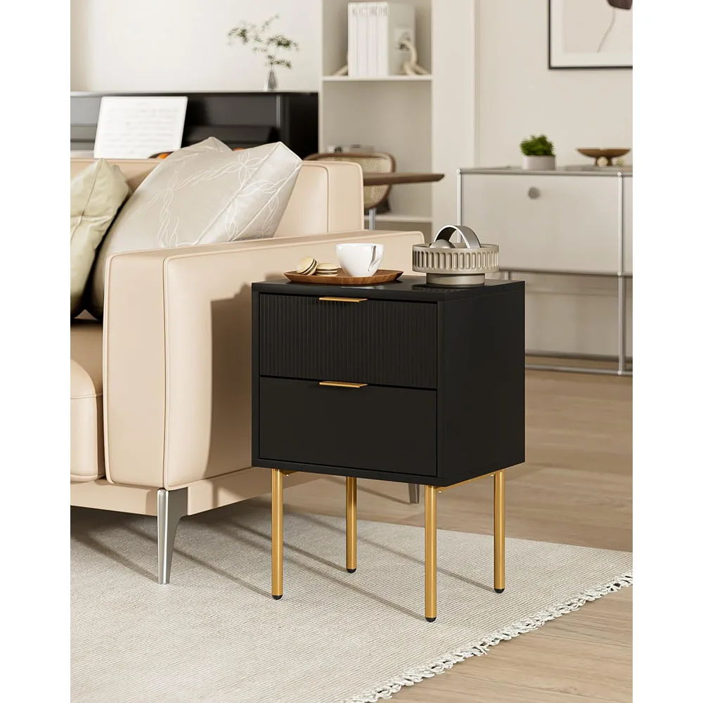 Modern Nightstand with Gold Frame 2 Drawers Small Bedside Table for Bedroom Living Room Dining Wooden Side Table for Home Use supplier