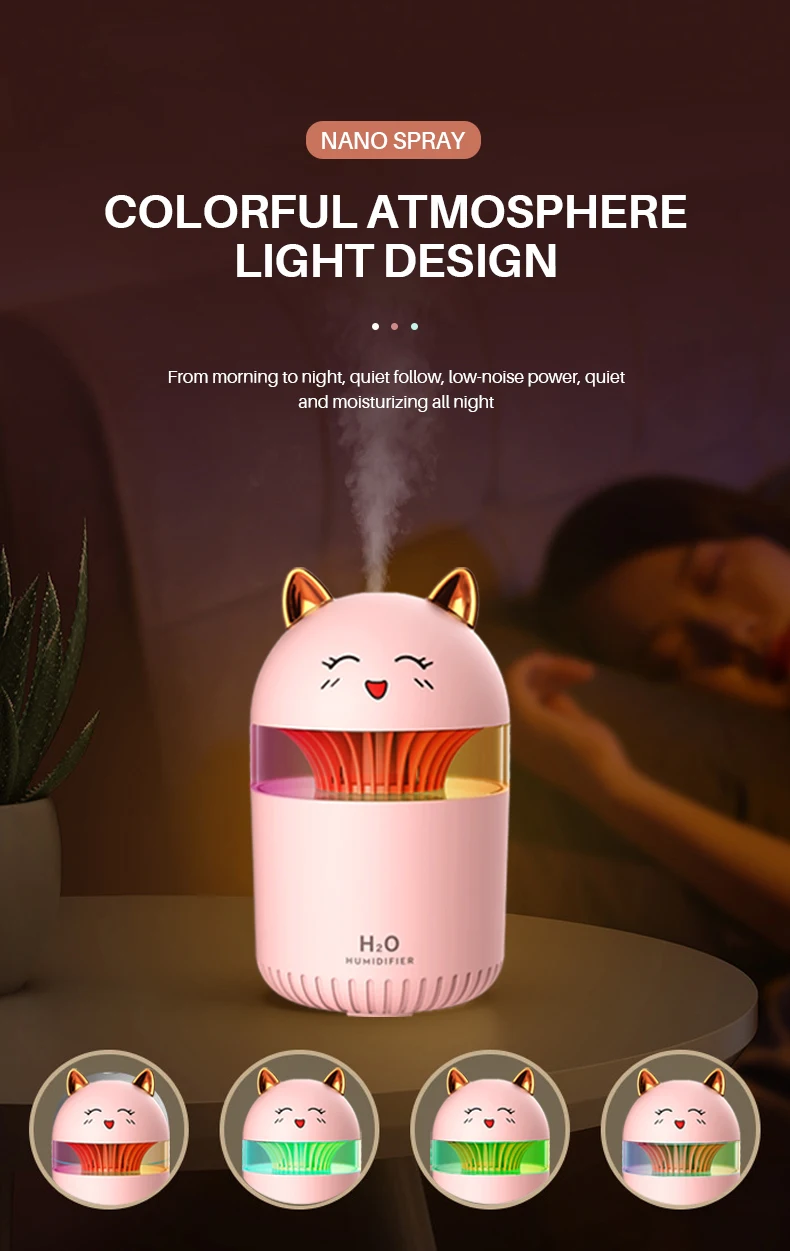 H2o Usb Colorful Humidifier Fire Flame Humidifier Diffuser Smart