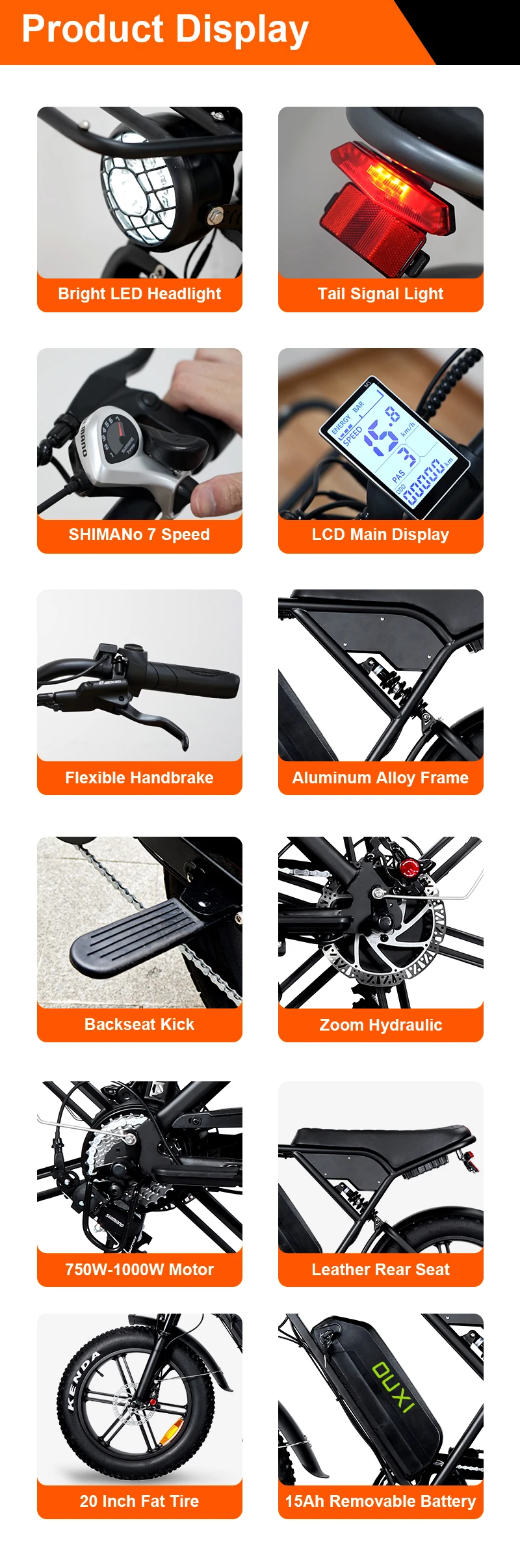 EU USA Warehouse Stock Ouxi V8 H9 750W 1000W Ebike Full Suspension E-bike Electric Bike Mountain Fat Tire Electric Bicycle