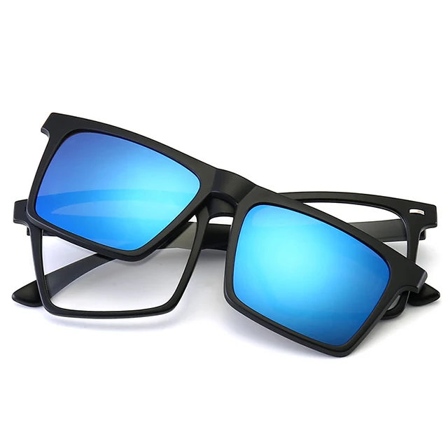 DLC2302 PC Plastic Eyeglasses Frames With 5 Sunglasses Clips Polarized Magnetic Clip on Glasses