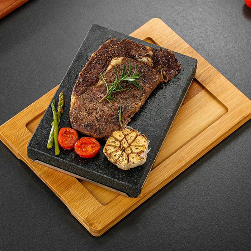 Set Pierre De Lave Mahlzeit - Pierre à Griller Pour Steak - Planche Bambou - Cuisson à Table
