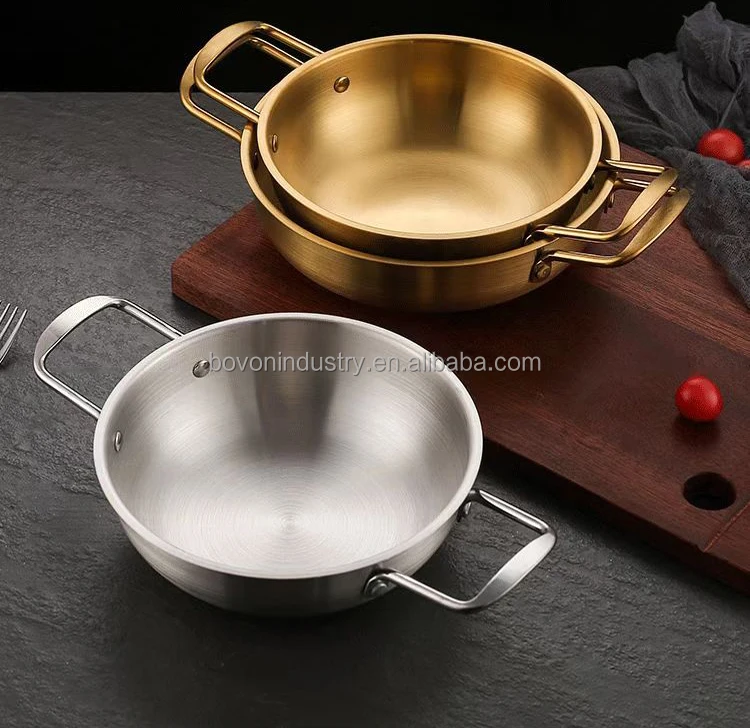 Gold Metal Cooking Hot Pot With Handle Oven Induction Kitchen Stainless