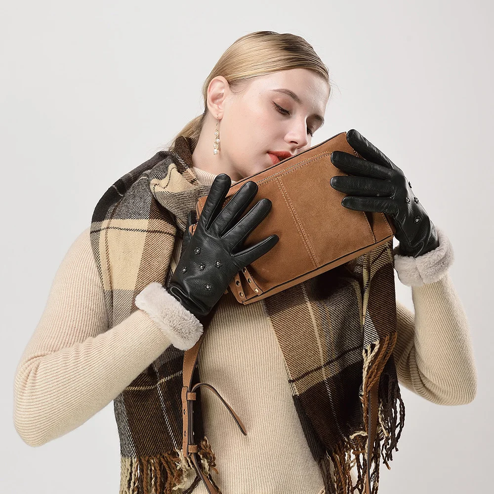 Kulanyane World хорошо известный бренд поставщик кожаные зимние перчатки черные меховые