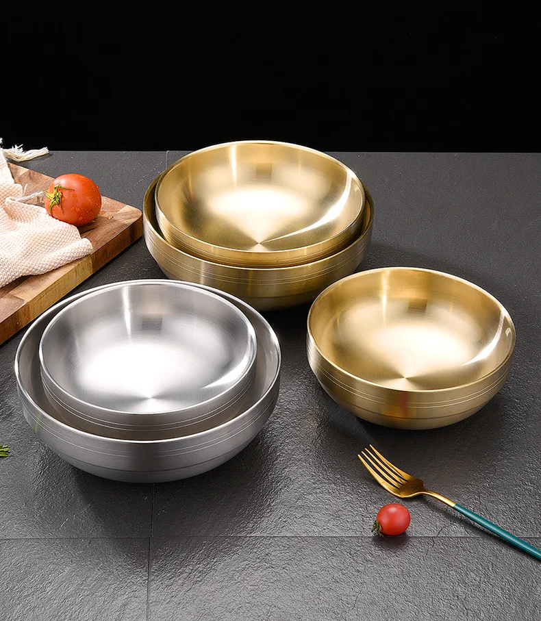 Korean 304 Stainless Steel Rice Soup Bowl Gold Sliver 304 Stainless