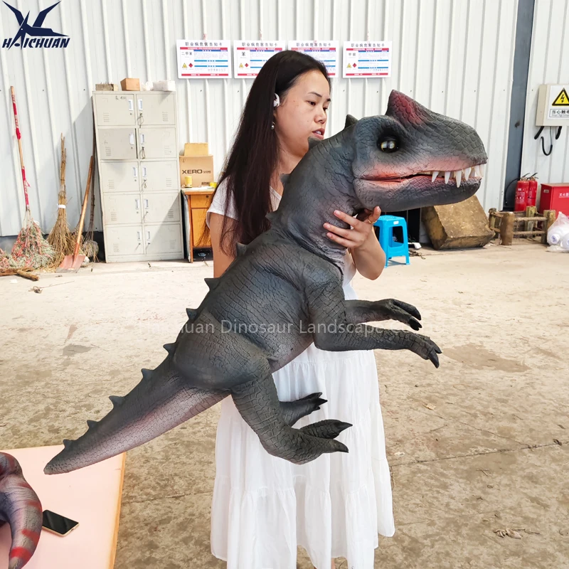 product haichuan custom made full body realistic dino arm puppet high simulation animatronic baby dinosaur puppet blink with sound-1