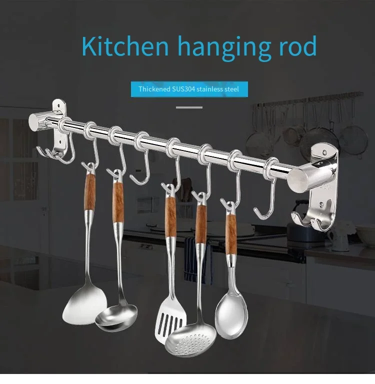 New product thickened 304 stainless steel kitchen hanging rod Kitchen pendant Bathroom hanging rack Hook storage rack manufacture