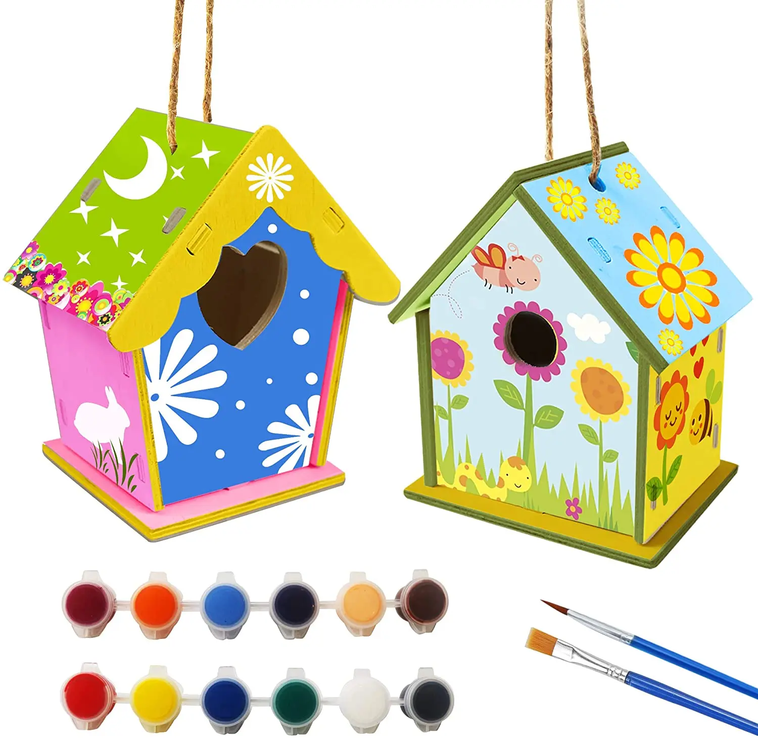 caiyuanggUS  Crafts for Kids 2 Pack DIY Bird House Kit Birdhouse to Paint and Decorate for Kids Arts and Crafts Wooden Arts for Girls Boys Toddlers 